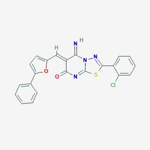 molecular formula C22H13ClN4O2S B327703 (6Z)-2-(2-chlorophenyl)-5-imino-6-[(5-phenylfuran-2-yl)methylidene]-5,6-dihydro-7H-[1,3,4]thiadiazolo[3,2-a]pyrimidin-7-one 