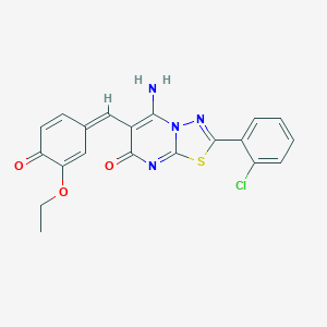 molecular formula C20H15ClN4O3S B327704 5-amino-2-(2-chlorophenyl)-6-[(Z)-(3-ethoxy-4-oxocyclohexa-2,5-dien-1-ylidene)methyl]-[1,3,4]thiadiazolo[3,2-a]pyrimidin-7-one CAS No. 6524-39-6