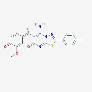 molecular formula C21H18N4O3S B327708 5-amino-6-[(Z)-(3-ethoxy-4-oxocyclohexa-2,5-dien-1-ylidene)methyl]-2-(4-methylphenyl)-[1,3,4]thiadiazolo[3,2-a]pyrimidin-7-one 