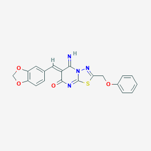 molecular formula C20H14N4O4S B327709 (6Z)-6-(1,3-benzodioxol-5-ylmethylidene)-5-imino-2-(phenoxymethyl)-5,6-dihydro-7H-[1,3,4]thiadiazolo[3,2-a]pyrimidin-7-one 