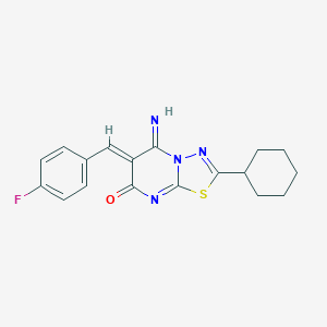 molecular formula C18H17FN4OS B327721 (6Z)-2-cyclohexyl-6-(4-fluorobenzylidene)-5-imino-5,6-dihydro-7H-[1,3,4]thiadiazolo[3,2-a]pyrimidin-7-one 