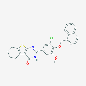 molecular formula C28H23ClN2O3S B327733 2-[3-chloro-5-methoxy-4-(naphthalen-1-ylmethoxy)phenyl]-5,6,7,8-tetrahydro[1]benzothieno[2,3-d]pyrimidin-4(3H)-one 
