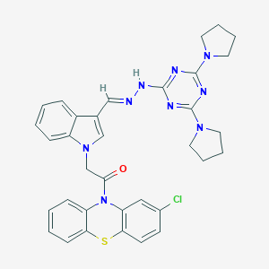 molecular formula C34H32ClN9OS B327740 1-[2-(2-chloro-10H-phenothiazin-10-yl)-2-oxoethyl]-1H-indole-3-carbaldehyde [4,6-di(1-pyrrolidinyl)-1,3,5-triazin-2-yl]hydrazone 