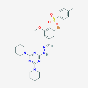 molecular formula C28H34BrN7O4S B327741 2-bromo-4-[(E)-{2-[4,6-di(piperidin-1-yl)-1,3,5-triazin-2-yl]hydrazinylidene}methyl]-6-methoxyphenyl 4-methylbenzenesulfonate 