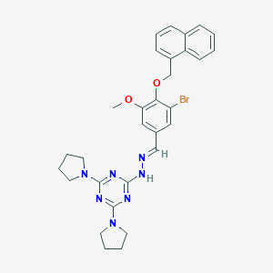 molecular formula C30H32BrN7O2 B327747 2-{(2E)-2-[3-bromo-5-methoxy-4-(naphthalen-1-ylmethoxy)benzylidene]hydrazinyl}-4,6-di(pyrrolidin-1-yl)-1,3,5-triazine 