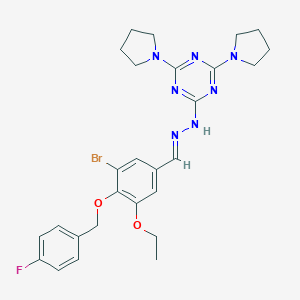 molecular formula C27H31BrFN7O2 B327750 2-[(2E)-2-{3-bromo-5-ethoxy-4-[(4-fluorobenzyl)oxy]benzylidene}hydrazinyl]-4,6-di(pyrrolidin-1-yl)-1,3,5-triazine 