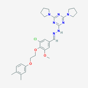 molecular formula C29H36ClN7O3 B327754 2-[(2E)-2-{3-chloro-4-[2-(3,4-dimethylphenoxy)ethoxy]-5-methoxybenzylidene}hydrazinyl]-4,6-di(pyrrolidin-1-yl)-1,3,5-triazine 
