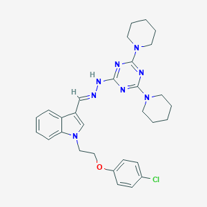 1-[2-(4-chlorophenoxy)ethyl]-3-[(E)-{2-[4,6-di(piperidin-1-yl)-1,3,5-triazin-2-yl]hydrazinylidene}methyl]-1H-indole