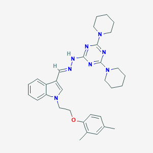 1-[2-(2,4-dimethylphenoxy)ethyl]-3-[(E)-{2-[4,6-di(piperidin-1-yl)-1,3,5-triazin-2-yl]hydrazinylidene}methyl]-1H-indole