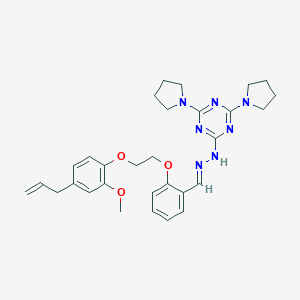 molecular formula C30H37N7O3 B327765 2-[(2E)-2-(2-{2-[2-methoxy-4-(prop-2-en-1-yl)phenoxy]ethoxy}benzylidene)hydrazinyl]-4,6-di(pyrrolidin-1-yl)-1,3,5-triazine 
