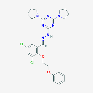 molecular formula C26H29Cl2N7O2 B327767 2-{(2E)-2-[3,5-dichloro-2-(2-phenoxyethoxy)benzylidene]hydrazinyl}-4,6-di(pyrrolidin-1-yl)-1,3,5-triazine 