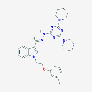 3-[(E)-{2-[4,6-di(piperidin-1-yl)-1,3,5-triazin-2-yl]hydrazinylidene}methyl]-1-[2-(3-methylphenoxy)ethyl]-1H-indole