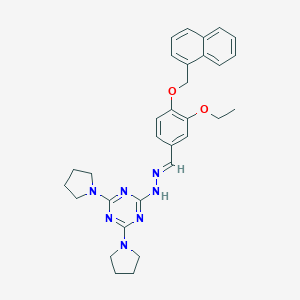 molecular formula C31H35N7O2 B327772 2-{(2E)-2-[3-ethoxy-4-(naphthalen-1-ylmethoxy)benzylidene]hydrazinyl}-4,6-di(pyrrolidin-1-yl)-1,3,5-triazine 