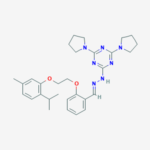 molecular formula C30H39N7O2 B327774 2-[(2E)-2-(2-{2-[5-methyl-2-(propan-2-yl)phenoxy]ethoxy}benzylidene)hydrazinyl]-4,6-di(pyrrolidin-1-yl)-1,3,5-triazine 