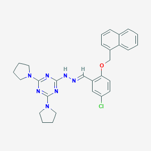 molecular formula C29H30ClN7O B327775 2-{(2E)-2-[5-chloro-2-(naphthalen-1-ylmethoxy)benzylidene]hydrazinyl}-4,6-di(pyrrolidin-1-yl)-1,3,5-triazine 
