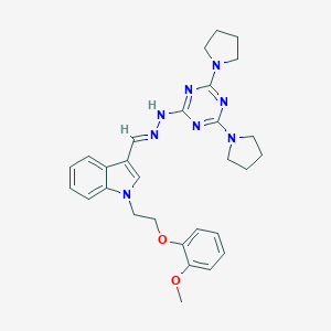 molecular formula C29H34N8O2 B327777 1-[2-(2-methoxyphenoxy)ethyl]-1H-indole-3-carbaldehyde [4,6-di(1-pyrrolidinyl)-1,3,5-triazin-2-yl]hydrazone 