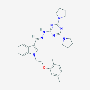 molecular formula C30H36N8O B327778 1-[2-(2,5-dimethylphenoxy)ethyl]-3-[(E)-{2-[4,6-di(pyrrolidin-1-yl)-1,3,5-triazin-2-yl]hydrazinylidene}methyl]-1H-indole 