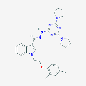 1-[2-(2,4-dimethylphenoxy)ethyl]-3-[(E)-{2-[4,6-di(pyrrolidin-1-yl)-1,3,5-triazin-2-yl]hydrazinylidene}methyl]-1H-indole