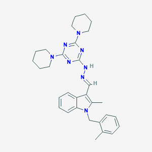 molecular formula C31H38N8 B327781 3-[(E)-{2-[4,6-di(piperidin-1-yl)-1,3,5-triazin-2-yl]hydrazinylidene}methyl]-2-methyl-1-(2-methylbenzyl)-1H-indole 