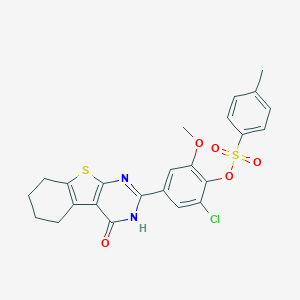 molecular formula C24H21ClN2O5S2 B327782 2-Chloro-4-(4-hydroxy-5,6,7,8-tetrahydro[1]benzothieno[2,3-d]pyrimidin-2-yl)-6-methoxyphenyl 4-methylbenzenesulfonate 