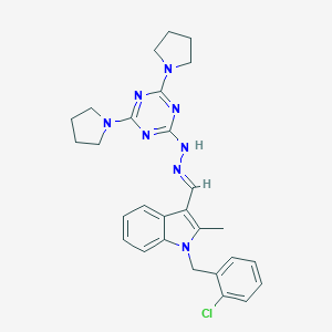 1-(2-chlorobenzyl)-3-[(E)-{2-[4,6-di(pyrrolidin-1-yl)-1,3,5-triazin-2-yl]hydrazinylidene}methyl]-2-methyl-1H-indole