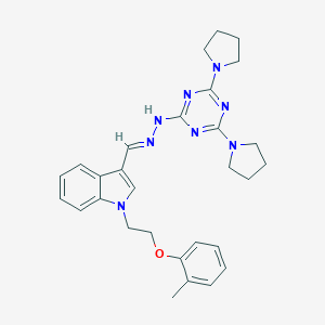 3-[(E)-{2-[4,6-di(pyrrolidin-1-yl)-1,3,5-triazin-2-yl]hydrazinylidene}methyl]-1-[2-(2-methylphenoxy)ethyl]-1H-indole