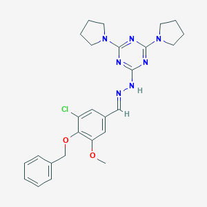 molecular formula C26H30ClN7O2 B327787 2-{(2E)-2-[4-(benzyloxy)-3-chloro-5-methoxybenzylidene]hydrazinyl}-4,6-di(pyrrolidin-1-yl)-1,3,5-triazine 