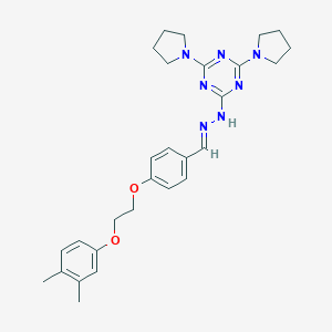 molecular formula C28H35N7O2 B327788 2-[(2E)-2-{4-[2-(3,4-dimethylphenoxy)ethoxy]benzylidene}hydrazinyl]-4,6-di(pyrrolidin-1-yl)-1,3,5-triazine 