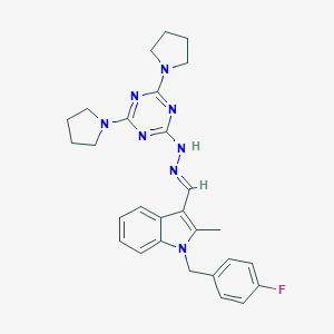 molecular formula C28H31FN8 B327789 3-[(E)-{2-[4,6-di(pyrrolidin-1-yl)-1,3,5-triazin-2-yl]hydrazinylidene}methyl]-1-(4-fluorobenzyl)-2-methyl-1H-indole 