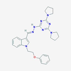 molecular formula C28H32N8O B327790 1-(2-phenoxyethyl)-1H-indole-3-carbaldehyde [4,6-di(1-pyrrolidinyl)-1,3,5-triazin-2-yl]hydrazone 