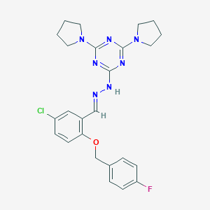 molecular formula C25H27ClFN7O B327791 5-Chloro-2-[(4-fluorobenzyl)oxy]benzaldehyde (4,6-dipyrrolidin-1-yl-1,3,5-triazin-2-yl)hydrazone 
