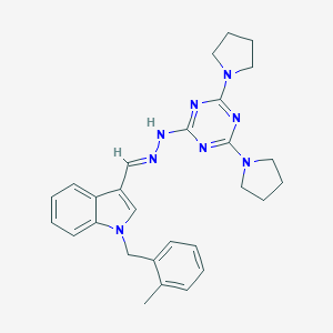 molecular formula C28H32N8 B327796 3-[(E)-{2-[4,6-di(pyrrolidin-1-yl)-1,3,5-triazin-2-yl]hydrazinylidene}methyl]-1-(2-methylbenzyl)-1H-indole 