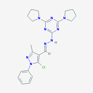 molecular formula C22H26ClN9 B327801 5-chloro-3-methyl-1-phenyl-1H-pyrazole-4-carbaldehyde (4,6-dipyrrolidin-1-yl-1,3,5-triazin-2-yl)hydrazone 