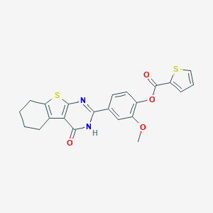 molecular formula C22H18N2O4S2 B327802 2-Methoxy-4-(4-oxo-3,4,5,6,7,8-hexahydro[1]benzothieno[2,3-d]pyrimidin-2-yl)phenyl 2-thiophenecarboxylate 