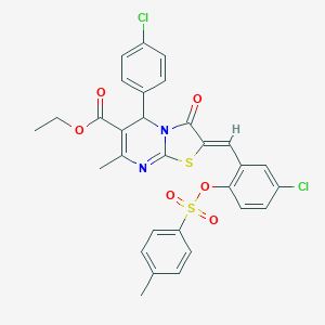 molecular formula C30H24Cl2N2O6S2 B327811 ethyl 2-(5-chloro-2-{[(4-methylphenyl)sulfonyl]oxy}benzylidene)-5-(4-chlorophenyl)-7-methyl-3-oxo-2,3-dihydro-5H-[1,3]thiazolo[3,2-a]pyrimidine-6-carboxylate 