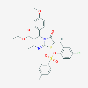 molecular formula C31H27ClN2O7S2 B327813 ethyl 2-(5-chloro-2-{[(4-methylphenyl)sulfonyl]oxy}benzylidene)-5-(4-methoxyphenyl)-7-methyl-3-oxo-2,3-dihydro-5H-[1,3]thiazolo[3,2-a]pyrimidine-6-carboxylate 