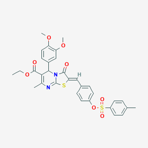 molecular formula C32H30N2O8S2 B327814 ethyl 5-(3,4-dimethoxyphenyl)-7-methyl-2-(4-{[(4-methylphenyl)sulfonyl]oxy}benzylidene)-3-oxo-2,3-dihydro-5H-[1,3]thiazolo[3,2-a]pyrimidine-6-carboxylate 
