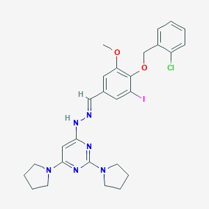 molecular formula C27H30ClIN6O2 B327815 4-[(2E)-2-{4-[(2-chlorobenzyl)oxy]-3-iodo-5-methoxybenzylidene}hydrazinyl]-2,6-di(pyrrolidin-1-yl)pyrimidine 