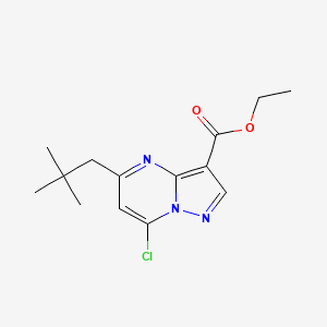 molecular formula C14H18ClN3O2 B3278152 Ethyl 7-chloro-5-neopentylpyrazolo[1,5-a]pyrimidine-3-carboxylate CAS No. 672323-49-8