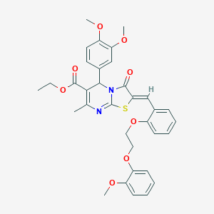 molecular formula C34H34N2O8S B327816 ethyl 5-(3,4-dimethoxyphenyl)-2-{2-[2-(2-methoxyphenoxy)ethoxy]benzylidene}-7-methyl-3-oxo-2,3-dihydro-5H-[1,3]thiazolo[3,2-a]pyrimidine-6-carboxylate 