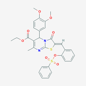 molecular formula C31H28N2O8S2 B327821 ethyl 5-(3,4-dimethoxyphenyl)-7-methyl-3-oxo-2-{2-[(phenylsulfonyl)oxy]benzylidene}-2,3-dihydro-5H-[1,3]thiazolo[3,2-a]pyrimidine-6-carboxylate 