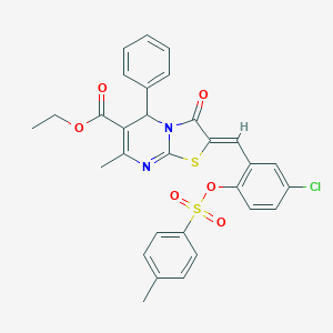 molecular formula C30H25ClN2O6S2 B327824 ethyl 2-(5-chloro-2-{[(4-methylphenyl)sulfonyl]oxy}benzylidene)-7-methyl-3-oxo-5-phenyl-2,3-dihydro-5H-[1,3]thiazolo[3,2-a]pyrimidine-6-carboxylate 