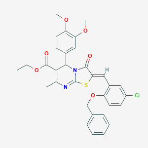 molecular formula C32H29ClN2O6S B327825 ethyl 2-[2-(benzyloxy)-5-chlorobenzylidene]-5-(3,4-dimethoxyphenyl)-7-methyl-3-oxo-2,3-dihydro-5H-[1,3]thiazolo[3,2-a]pyrimidine-6-carboxylate 