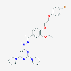 molecular formula C29H35BrN6O3 B327827 4-[(2E)-2-{4-[2-(4-bromophenoxy)ethoxy]-3-ethoxybenzylidene}hydrazinyl]-2,6-di(pyrrolidin-1-yl)pyrimidine 