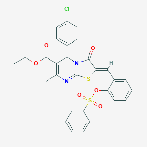molecular formula C29H23ClN2O6S2 B327828 ethyl 5-(4-chlorophenyl)-7-methyl-3-oxo-2-{2-[(phenylsulfonyl)oxy]benzylidene}-2,3-dihydro-5H-[1,3]thiazolo[3,2-a]pyrimidine-6-carboxylate 