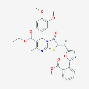molecular formula C31H28N2O8S B327829 ethyl (2Z)-5-(3,4-dimethoxyphenyl)-2-({5-[2-(methoxycarbonyl)phenyl]furan-2-yl}methylidene)-7-methyl-3-oxo-2,3-dihydro-5H-[1,3]thiazolo[3,2-a]pyrimidine-6-carboxylate 