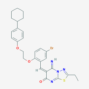 molecular formula C28H29BrN4O3S B327831 (6E)-6-{5-bromo-2-[2-(4-cyclohexylphenoxy)ethoxy]benzylidene}-2-ethyl-5-imino-5,6-dihydro-7H-[1,3,4]thiadiazolo[3,2-a]pyrimidin-7-one 