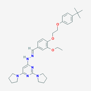molecular formula C33H44N6O3 B327834 4-[(2E)-2-{4-[2-(4-tert-butylphenoxy)ethoxy]-3-ethoxybenzylidene}hydrazinyl]-2,6-di(pyrrolidin-1-yl)pyrimidine 