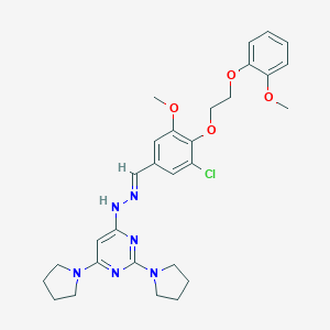 molecular formula C29H35ClN6O4 B327835 4-[(2E)-2-{3-chloro-5-methoxy-4-[2-(2-methoxyphenoxy)ethoxy]benzylidene}hydrazinyl]-2,6-di(pyrrolidin-1-yl)pyrimidine 