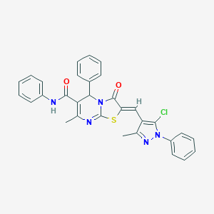 molecular formula C31H24ClN5O2S B327836 (2Z)-2-[(5-chloro-3-methyl-1-phenyl-1H-pyrazol-4-yl)methylidene]-7-methyl-3-oxo-N,5-diphenyl-2,3-dihydro-5H-[1,3]thiazolo[3,2-a]pyrimidine-6-carboxamide 